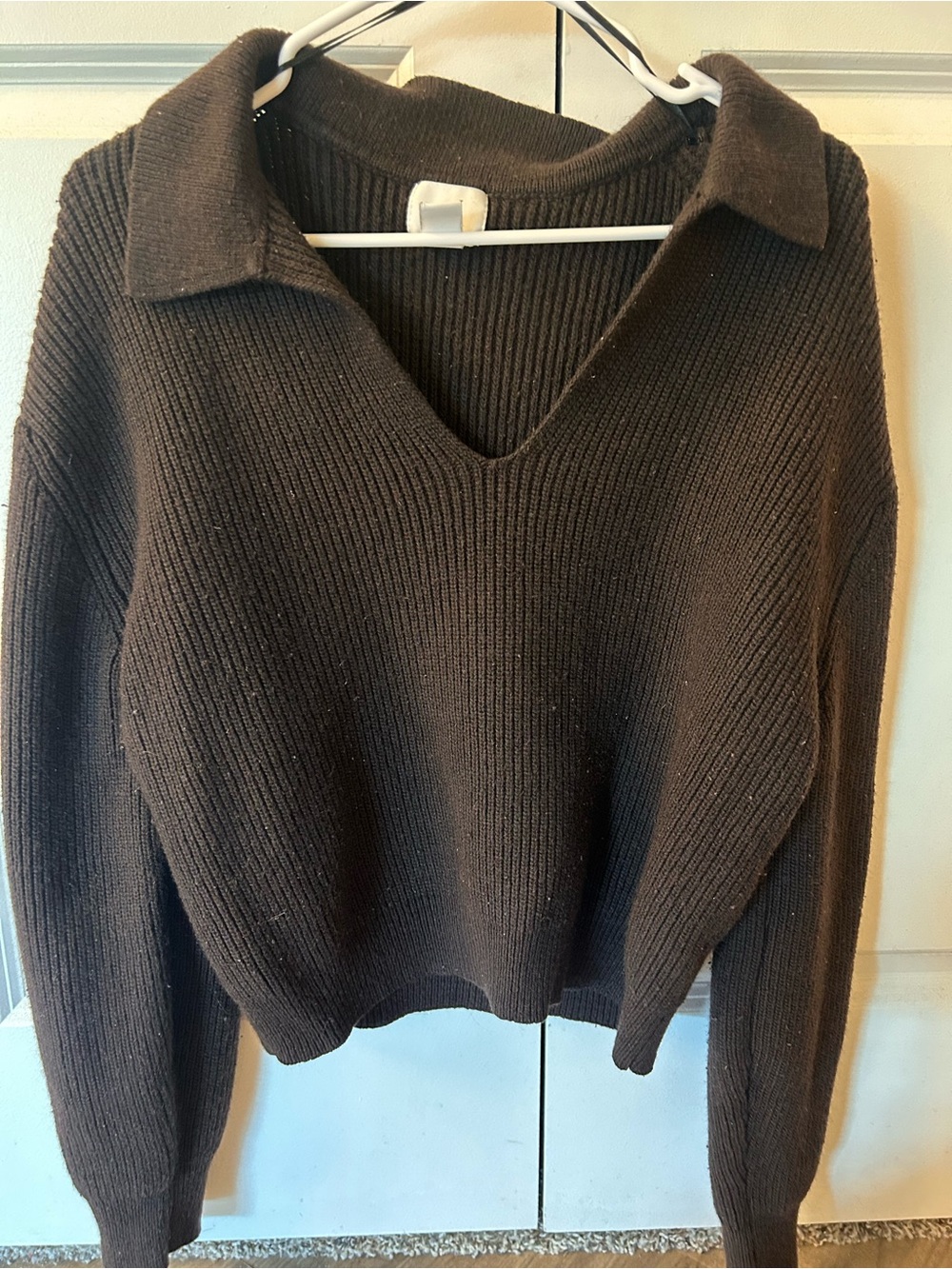 H&M Brown V-Neck Collared Women's Sweater